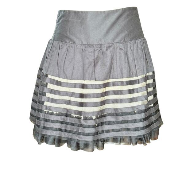 Free People Striped Tiered Tulle Mini Skirt Black Cream Lined Coquette Style 6 - Picture 2 of 10